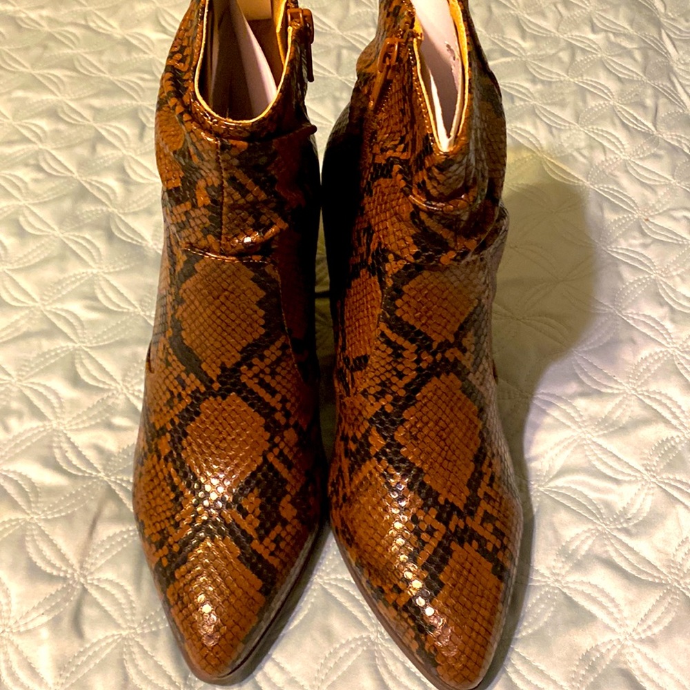 New! Brown and Black snake print heeled booties
